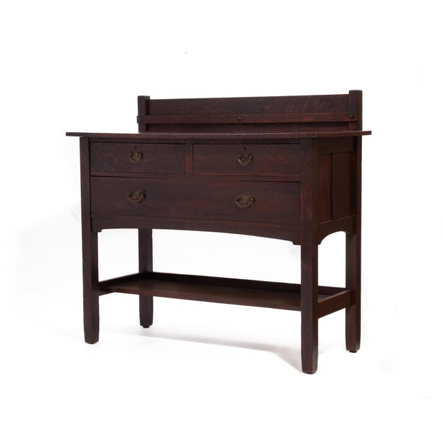 Stickley Brothers Sideboard Server Copper Hardware Mission Oak Art & Crafts Craftsman For Sale In Philadelphia - Image 6 of 17