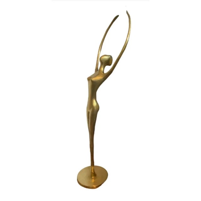 1970s Vintage 1970s Mid-Century Modern Female Sculpture Solid Brass Dancing For Sale - Image 5 of 8