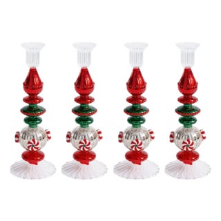 Holiday Mercury Glass Taper Candle Holders, Set of 4, 10.25" For Sale