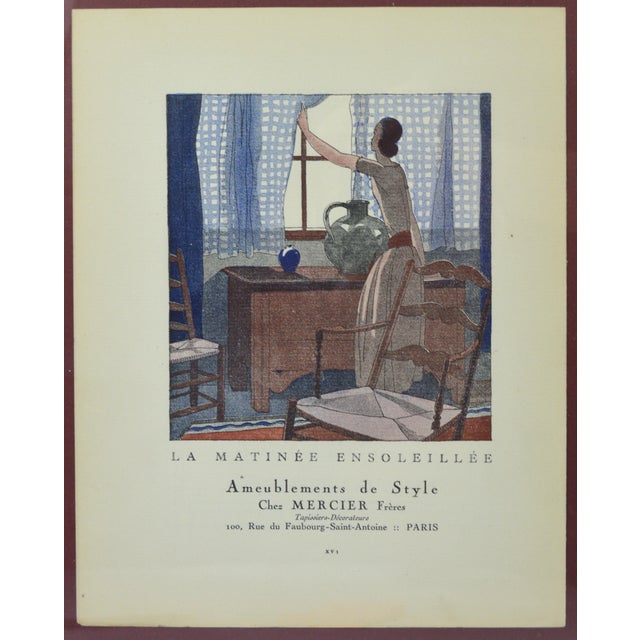 Very appealing French art deco era prints, "Chez Mercier Freres", presented in fine silver gilt House of Heydenryk frames....