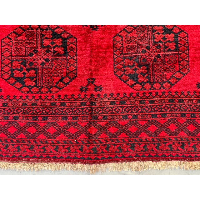 Red Vintage Afghan Khal Mohammad Aina Gul Bokhara Tribal Rug - 7'6" X 5'7" For Sale - Image 8 of 12