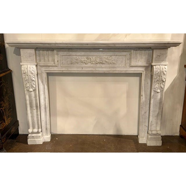 19th Century Louis XVI Carved Carrara Marble Mantel For Sale In Dallas - Image 6 of 6