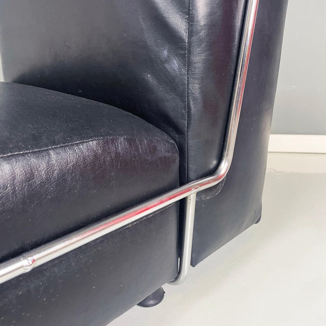 Italian Modern Square Lounge Chair in Black Leather and Metal, 1980s For Sale - Image 10 of 14