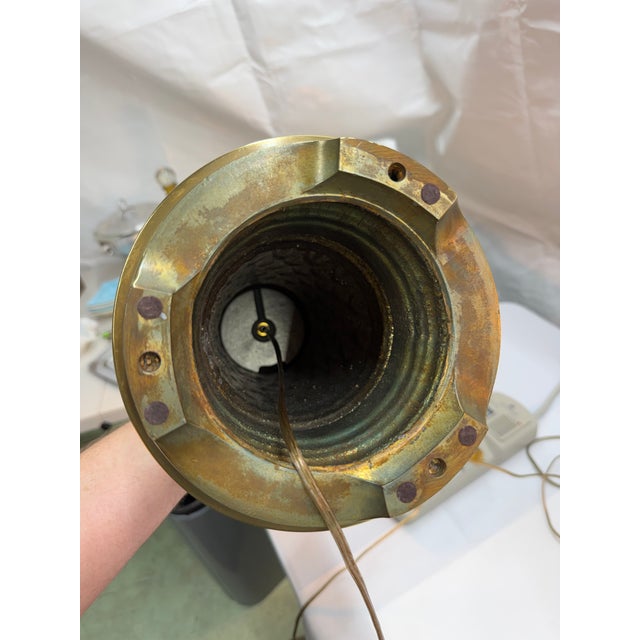 Mid 20th Century Hollywood Regency Turquoise Ceramic & Brass Column Lamps - A Pair For Sale - Image 10 of 12