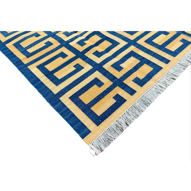 Not Yet Made - Made To Order Handmade Cotton Natural Vegetable Dyed Royal Blue and Yellow Geometric Pattern Rug - 10'x14' For Sale - Image 6 of 11