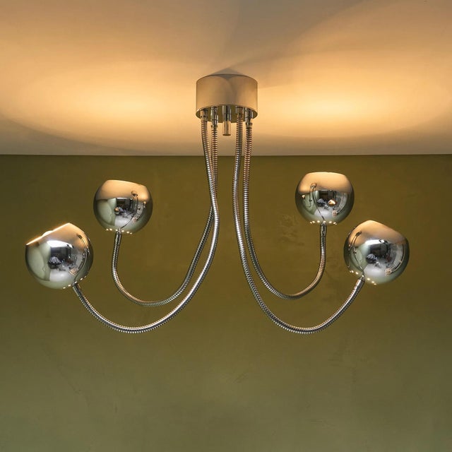 Goffredo Reggiani Chrome-Plated Ceiling Light with 4 Flexible Arms by Goffredo Reggiani, Italy, 1970s For Sale - Image 4 of 8