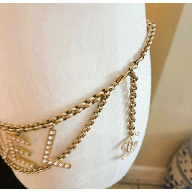 Vintage Lagerfeld Era Chanel Strass Crystal Logo Chain Belt Necklace Bag Jewelry For Sale In Miami - Image 6 of 16