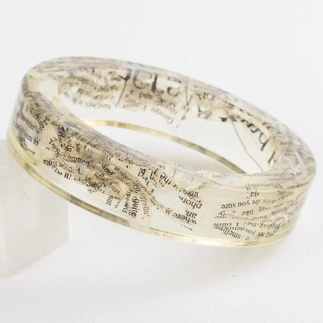 John Galliano Clear Acrylic Resin Bracelet Bangle with Newspaper Inclusions For Sale - Image 10 of 17