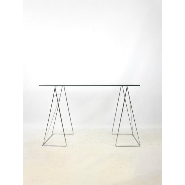 Modern Table with Chromed Triangular Trestles, 1970s For Sale - Image 3 of 3