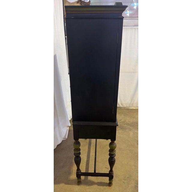 1920s Antique Art Deco Chinoiserie Black and Green Hand Painted Drop Front Desk For Sale - Image 5 of 14