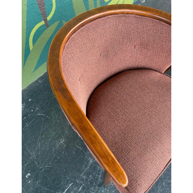 Wood Reupholstered Mid Century Barrel Chair Pair For Sale - Image 7 of 13