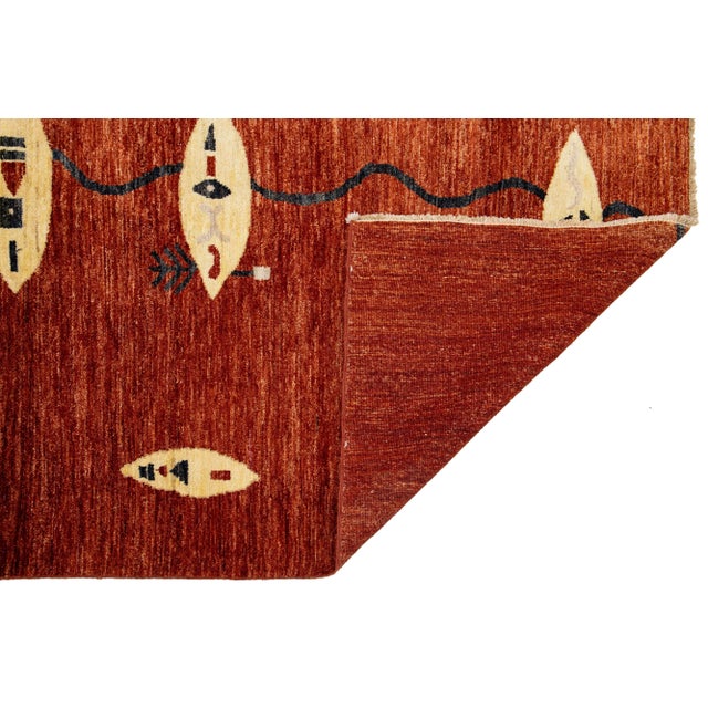Modern 5 X 7 Modern Gabbeh Handmade Wool Rug in Burnt Orange For Sale - Image 3 of 8