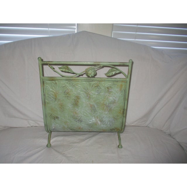 1960s Vintage French Country Romantic Green Metal With Roses Magazine Rack For Sale - Image 4 of 8
