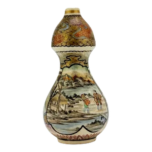 Miniature Japanese Satsuma Porcelain Gourd Shaped Cabinet Vase Meiji Era