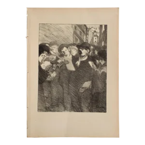 1890s Original French Art Nouveau Illustration, Boisterous Men