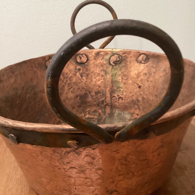French Antique Hand Hammered Copper Jam Pot/Primitive Cauldron With Iron Handles For Sale - Image 3 of 12
