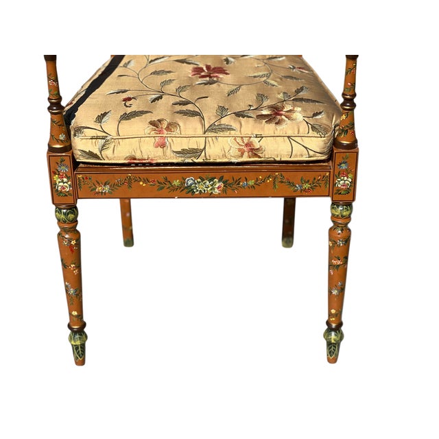 Wood Late 20th Century English Adam’s Style Painted Cane Armchair For Sale - Image 7 of 16