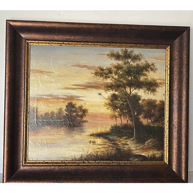 Beautiful Highwaymen Tropical Landscape oil on canvas painting, framed and signed Valdivia.