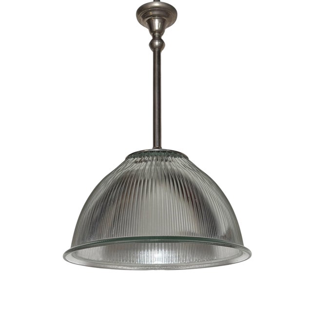 Industrial 1 of 3 - Large Vintage Industrial Chic Holophane Pendant Light For Sale - Image 3 of 4