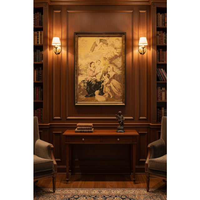 Large Vintage Woven Tapestry "The Holy Family With a Little Bird" After Murillo For Sale - Image 16 of 16