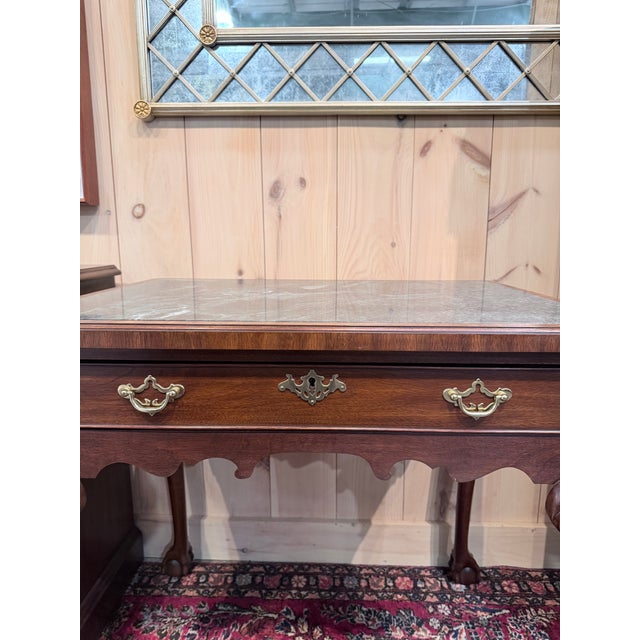 Wood Late 20th Century Henkel Harris Mahogany Marble Top Side Table With Ball & Claw Feet For Sale - Image 7 of 12