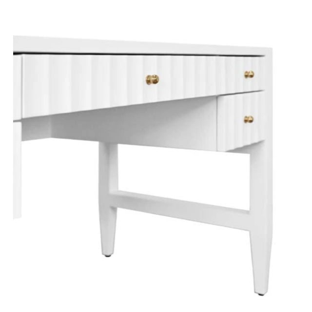 Worlds Away Matthew Izzo Home Franklin Matte White Fluted Five Drawer Writing Desk For Sale - Image 4 of 10
