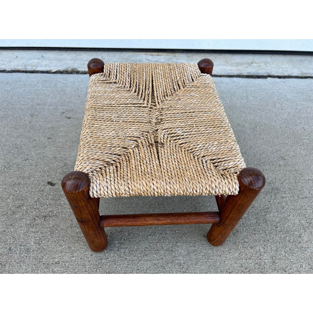 Brown Antique 19th Century Oak Colonial Shaker Footstool Ottoman With Woven Rush Seat For Sale - Image 8 of 12