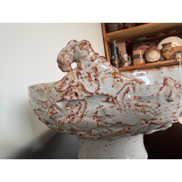 1990's Vintage Organic Handmade Studio Pottery Pedestal Bowl, Signed For Sale In Miami - Image 6 of 12