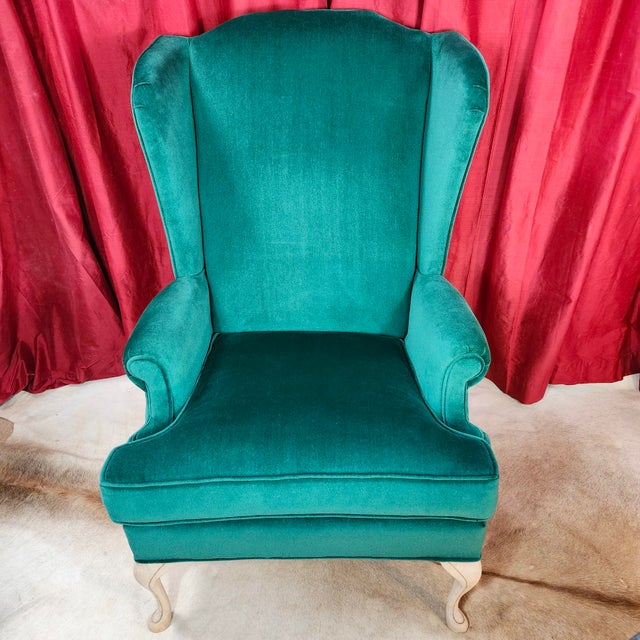 Scalamandre Emerald velvet fabric upholstered Grandfather chair. This post is for one chair with a quantity of two...