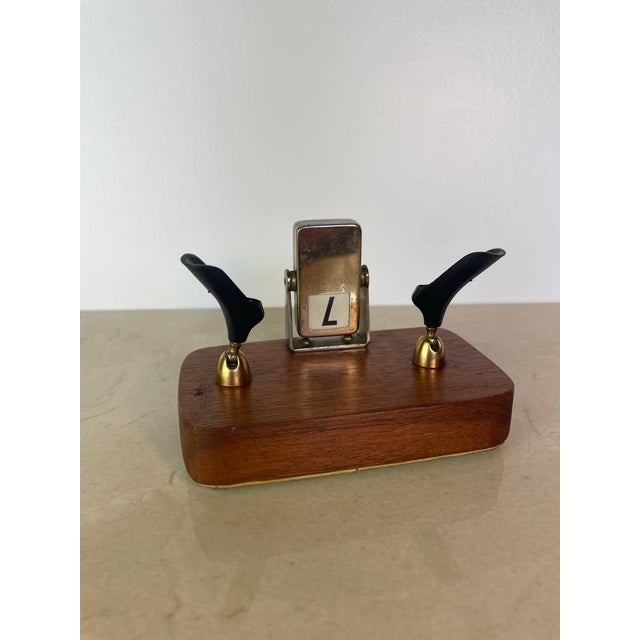Mid-Century Modern Mid-Century Brass & Walnut Perpetual Calendar Desk Set With Pen Holders For Sale - Image 3 of 8