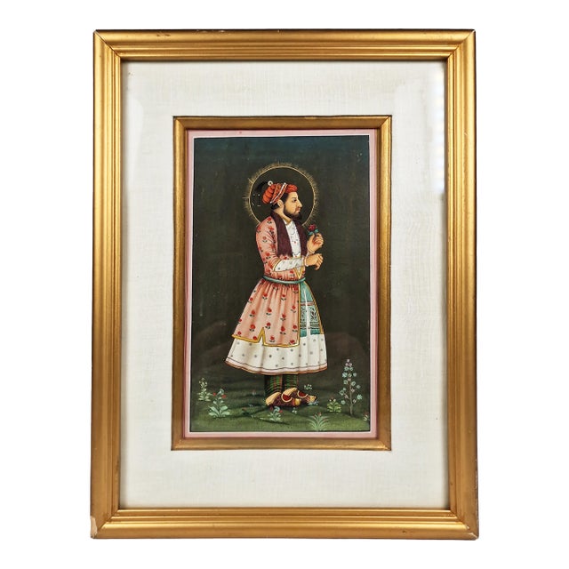 Mid 19th Century Indian School Antique Manuscript Painting of Mughal Emperor Shah Jahan For Sale