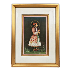 Mid 19th Century Indian School Antique Manuscript Painting of Mughal Emperor Shah Jahan
