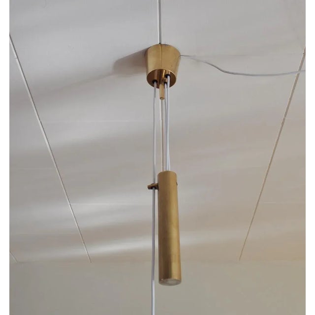 Gold Danish Mid-Century Modern Brass Counterweight Pendant in the Style of Paavo Tynell, 1950s For Sale - Image 8 of 10