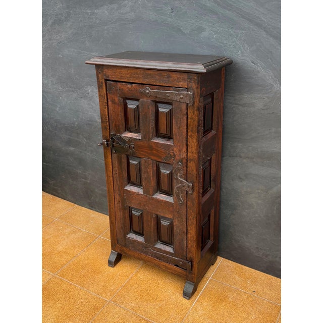 Rustic Spanish Rustic Solid Oak Cabinet with Paneled Door and Iron Hardware, 1880s For Sale - Image 3 of 10