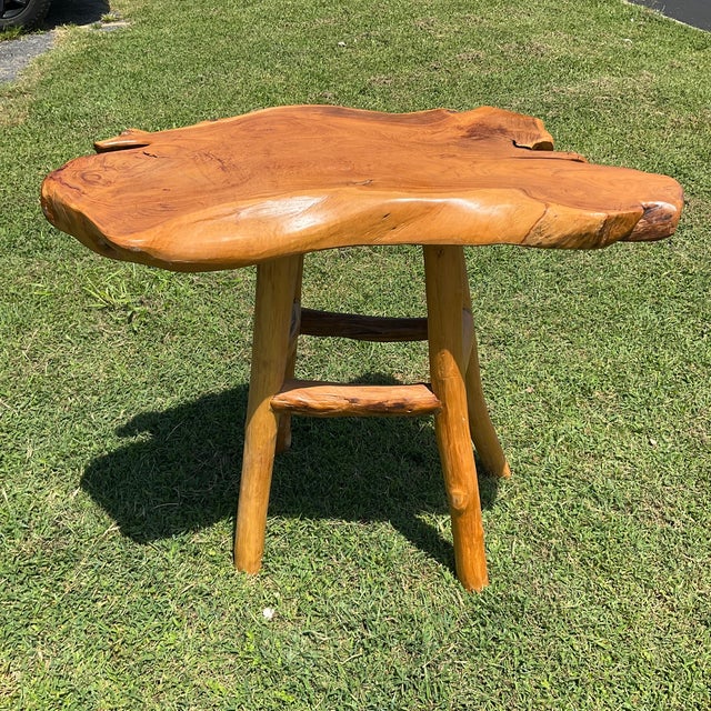 Vintage Handcrafted Rustic Live Edge Log Dining Set With Four Sculpted Wood Chairs For Sale - Image 13 of 16
