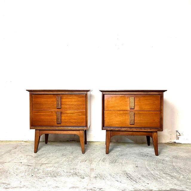1960s Bassett “Mayan” Pair of Vintage MidCentury Modern Nightstands