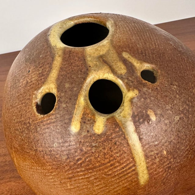 Brown Tom McMillin Textured Ceramic Vase For Sale - Image 8 of 12