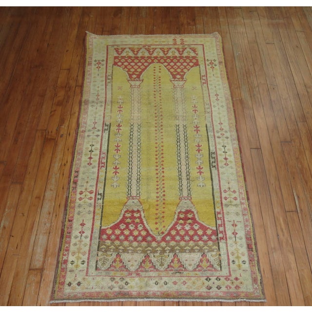 Early 20th Century Early 20th Century Antique Turkish Yellow Prayer Scrolle Niche Rug For Sale - Image 5 of 6