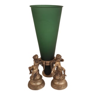 Maitland Smith Green Glass and Brass Epergne For Sale