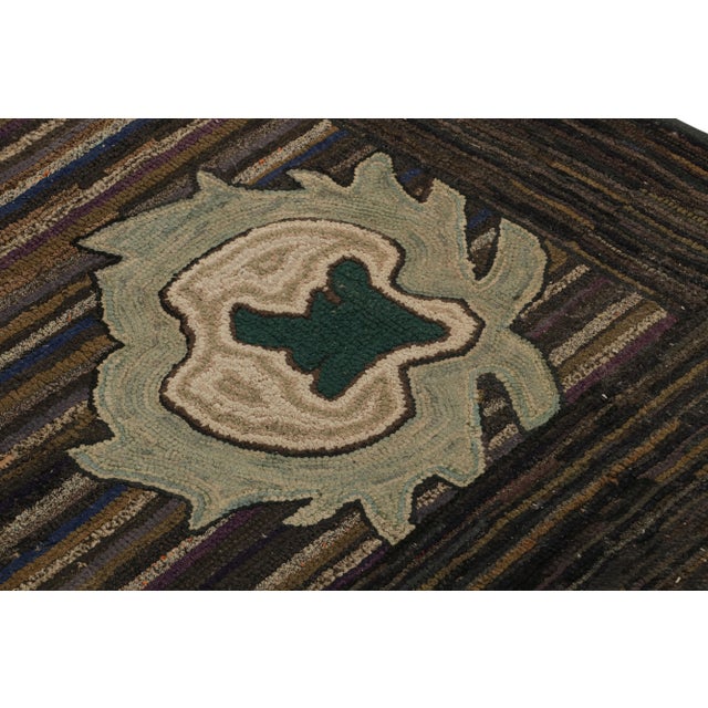 1920s Antique Hooked Rug With Polychromatic Stripes and Medallions, From Rug & Kilim For Sale - Image 5 of 7