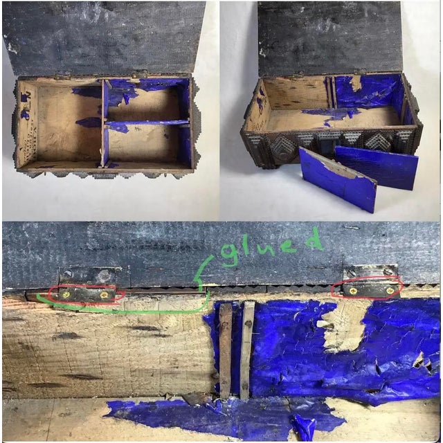 Brown Antique "Tramp Art" Box Late 1800s to Early 1900s For Sale - Image 8 of 12