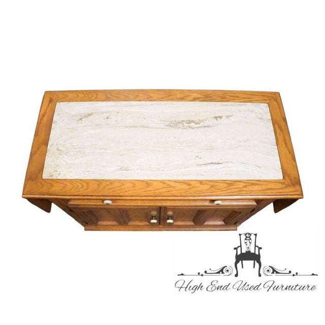 Late 20th Century Thomasville Furniture Homecoming Collection Solid Oak Rustic Country Style 56" Drop Leaf Server Buffet W. Granite Top For Sale - Image 5 of 18