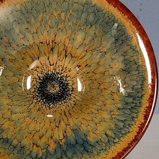Ceramic Vintage Traditional Jun-Style Flambé Glazed Porcelain Bowl – Mottled Earth Tone Glaze For Sale - Image 7 of 9