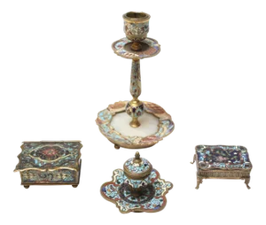 Collection of Early 20th Century European Cloisonne Boxes / Candlestick