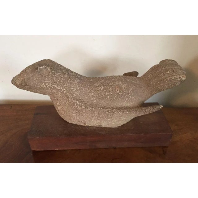 Brown Vintage Modernist Ceramic Porcelain Bird Sculpture Mounted on Wooden Plinth For Sale - Image 8 of 11
