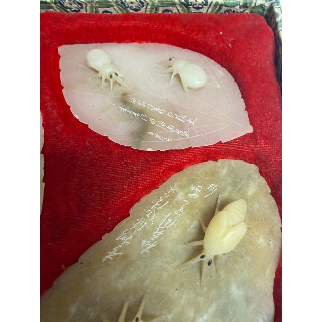 Vintage Boxed Set of Carved Jade Insect Leaves For Sale - Image 4 of 8