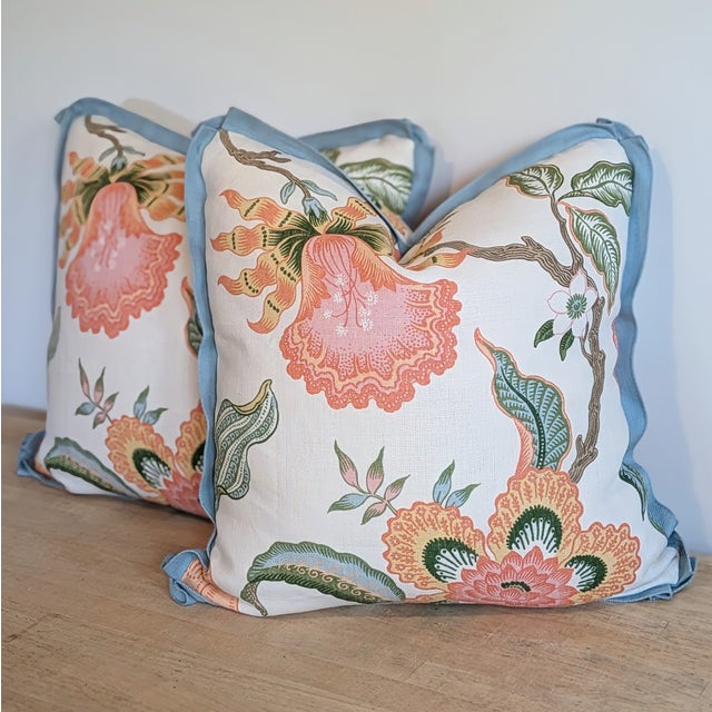 Schumacher Schumacher Hothouse Flowers in Sunshine Pillows With Blue Butterfly Flange For Sale - Image 4 of 7