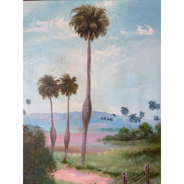 1970’s Julio Carballosa (Cuban–American, 1919–2012) Tropical Palm Landscape Oil on Canvas Painting, Framed For Sale - Image 4 of 12
