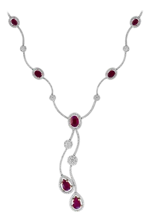 AGI Certified Natural Burma Ruby and Diamond Necklace 18 Karat White Gold