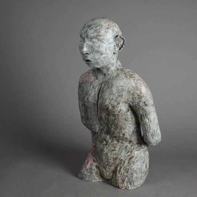 Mid Century Modern Terra Cotta Torso Sculpture of a Man by York Lewis Circa 1980 For Sale - Image 4 of 11